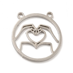 Stainless Steel Color Non-Tarnish 201 Stainless Steel Outline Pendants, Flat Round with Heart Charm, Stainless Steel Color, 19.5x19x1mm, Hole: 1.4mm