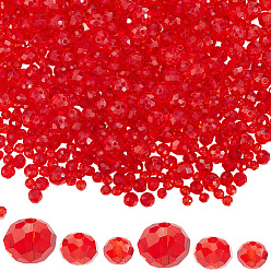 Красный Стеклянные бусины с гальваническим покрытием , гальваническое покрытие, граненый(32 граненый), рондель, красные, 4~8x3~6 мм, отверстие : 0.4~1 мм, 795 шт / комплект
