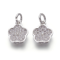 Платина Латунные микро проложить кубического циркония прелести, без свинца и без кадмия, прозрачные, цветок, платина, 11x9x2 мм, отверстие : 3 мм