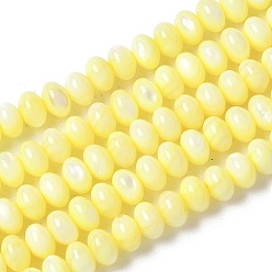 Желтый Естественных пресноводных оболочки бисер нитей, ронедль, окрашенные, желтые, 6x3.5~4 мм, отверстие : 1 мм, около 97~99 шт / нитка, 15.08~ 15.47 дюйм (38.3~39.3 см)