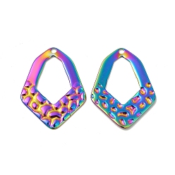 Rainbow Color Ion Plating(IP) 304 Stainless Steel Pendants, Quadrilateral Charm, Rainbow Color, 28x21x1.5mm, Hole: 1.8mm