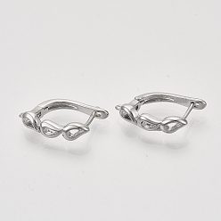 Платина Латунные серьги-кольца с застежкой сзади, без никеля , с петлей, Реальная платина, 18.5x4.5x13.5 мм, отверстие : 1.2 мм, штифты : 1x0.8 мм