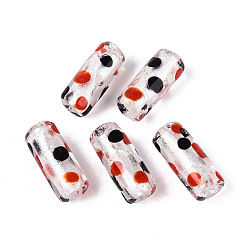 (123L) Белый крем непрозрачный блеск Handmade стеклянные бусины Lampwork фольги, столбец в горошек, огнеупорный кирпич, 19~20x7.5~8.5 мм, отверстие : 0.7~1.8 мм