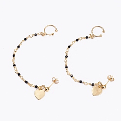 Spinel 304 Stainless Steel Stud Earrings, with Clip-on Earrings and Natural Spinel Beaded Chains, Heart, Real 18K Gold Plated, 15mm, Pin: 0.7mm