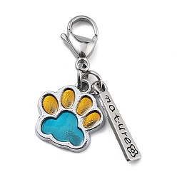 Небесно-голубой Подвеска с отпечатком собачьей лапы из сплава и эмали, 316 застежки-клешни из хирургической нержавеющей стали для украшений сумок, голубой, 40 мм