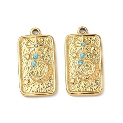 Настоящее золото 18K 304 из нержавеющей стали горный хрусталь подвески, прямоугольник с подвеской в виде луны и солнца, ионное покрытие (ip), реальный 18 k позолоченный, 26x13x2.5 мм, отверстие : 1.6 мм