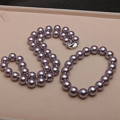 Сливовый Комплекты ожерелий и браслетов из круглых бусин с ракушечным жемчугом для женщин, слива, 450x8 мм, 2 шт / комплект