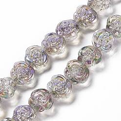 Розово-Коричневый Стеклянные бусины с гальваническим покрытием , с половиным покрытием цвета радуги, роза, розово-коричневый, 12.5x14x9 мм, отверстие : 1 мм, около 55 шт / нитка, 25.98'' (66 см)