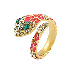 Красный Кольца-манжеты из цинкового сплава со змеиной эмалью и стразами для женщин, золотые, красные, внутренний диаметр: 18 мм