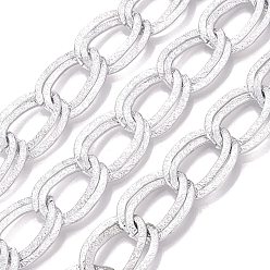 Silver Aluminium Double Curb Chains, Textured, Unwelded, with Spool, Silver, 25x16.5~17x1.5mm, about 32.81 Feet(10m)/Roll