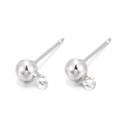 Silver 925 Sterling Silver Ear Stud Findings, Earring Posts with 925 Stamp, Silver, 15mm, head: 6.5x5mm, Hole: 1mm, Pin: 0.7mm