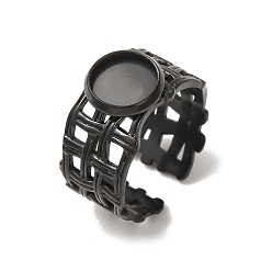 Black Woven Bezel 304 Stainless Steel Cuff Ring Components, Round Pad Ring Setting, Ion Plating(IP), Long-Lasting Plated, Black, 14mm,17mm, Tray Size: 8mm