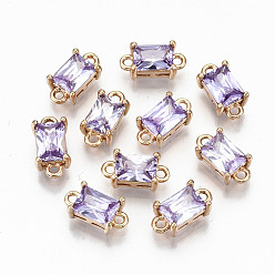 Lilac Transparent Glass Links Connectors, with Light Gold Tone Brass Findings, Long-Lasting Plated, Cadmium Free & Lead Free, Rectangle, Lilac, 12x6x4.5mm, Hole: 1.4mm
