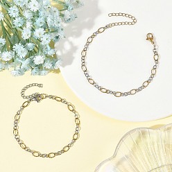 Golden & Stainless Steel Color 2Pcs 2 Colors 304 Stainless Steel Figaro Chains Bracelet Sets, Golden & Stainless Steel Color, 7.36 inch(18.7cm), about 1pc/color