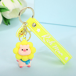 Желтый Брелки из пвх, брелок в виде свиньи с цветком, с металлическими застежками, желтые, 5x3.9x2.6 см