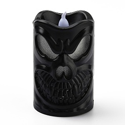 Black Halloween Resin LED Skull Light, Candle Tea Lights, for Halloween Party, Built-in Battery, Black, 97x69.5x59mm