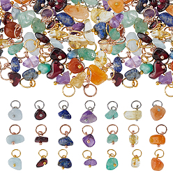 Смешанные камни 84шт. 21 стили натуральный гранат и красный авантюрин и аквамарин и цитрин и зеленый авантюрин и лазурит и аметист чип шармы, с выводами из латуни и 304 перемычками из нержавеющей стали., золотые, 12~13 мм, 4 шт / стиль
