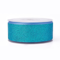 Dodger Blue Sparkle Polyester Ribbons, Glitter Ribbon, Dodger Blue, 1-1/2 inch(38mm), about 50yards/roll(45.72m/roll)
