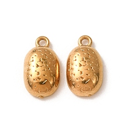 Oro 304 encantos de acero inoxidable, dijes ovalados de granos de café martillados, dorado, 14.5x8x4 mm, agujero: 1.4 mm