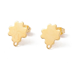 Real 24K Gold Plated 201 Stainless Steel Stud Earring Findings, with 304 Stainless Steel Pins, Horizontal Loops and Ear Nuts, Clover, Real 24K Gold Plated, 13x11mm, Hole: 1.4mm, Pin: 0.8mm