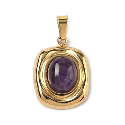 Аметист Подвески из натурального аметиста , прямоугольные подвески с 304 оправами из нержавеющей стали, золотые, ионное покрытие (ip), 21x16x6~7 мм, отверстие : 4x6 мм