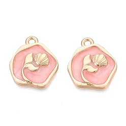 Pink Подвески из эмали и сплава, Подвески в форме ракушки и рыбьего хвоста, золотые, розовые, 19~20x15~17x2~3 мм, отверстие : 1.5~1.8 мм