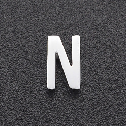 Letter N Non-Tarnish 201 Stainless Steel Charms, for Simple Necklaces Making, Laser Cut, Letter, Stainless Steel Color, Letter.N, 8x5x3mm, Hole: 1.8mm