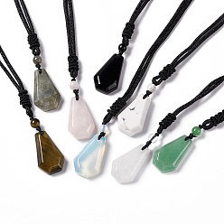 Смешанные камни Ожерелье с шестигранной подвеской из драгоценных камней с нейлоновым шнуром для мужчин и женщин, 25.20 дюйм (64 см)