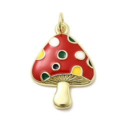 Красный Латунь эмаль подвески, гриб, стойки покрытие, долговечный, без кадмия и без свинца, реальный 18 k позолоченный, с целью перехода в кольце, красные, 22.5x16.5x3 мм, отверстие : 3 мм