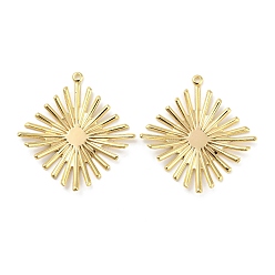 Настоящее золото 18K Латунные подвески, ромб прелести, реальный 18 k позолоченный, 31x29x2 мм, отверстие : 1 мм