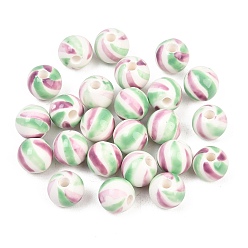 Purple Handmade Porcelain Beads, Hand Painted, Bright Glazed Porcelain, Round with Stripe, Purple, 10.5mm, Hole: 2.5mm