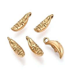 Золотой 304 подвески из нержавеющей стали, подвески в виде луны с абстрактным лицом, золотые, 12.5~13x4.5~5x4 мм, отверстие : 1.2~1.4 мм