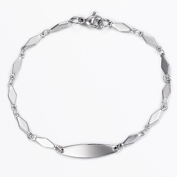 Edelstahl Farbe Anlaufgeschützt 304 ID-Armbänder aus Edelstahl, mit Karabiner verschlüsse, Karo, Edelstahl Farbe, 8-1/4 Zoll (210 mm)