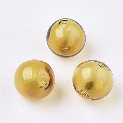 Gold Handmade Blown Glass Beads, Round, Gold, 16x16mm, Hole: 1~2mm