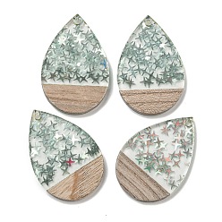 Темный Морско-зеленый Деревянные подвески, смола и золотая фольга, слеза, темно-зеленый, 37x25x4 мм, отверстие : 2 мм