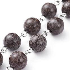 Snowflake Obsidian Handmade Natural Snowflake Obsidian Beaded Chains, with Platinum Plated Iron Eye Pins, Round, Unwelded, 39.37 inch(100cm), Beads: 8~9mm, 1m/strand