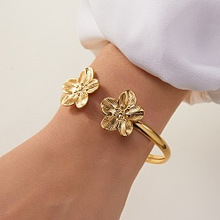 Золотой 304 Браслеты-манжеты из нержавеющей стали с цветочным узором для женщин, золотые, внутренний диаметр: 2-3/8x2-1/8 дюйм (6x5.3 см)