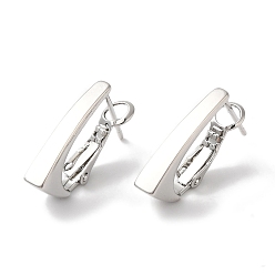 Платинированный Прямоугольные латунные серьги-кольца для женщин, Реальная платина, 18.5x4 мм