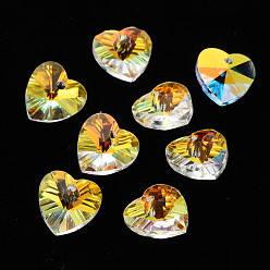 Прозрачный АВ Стеклянные подвески с гальваническим покрытием сердца, посеребренные дно, граненые, ясно AB, 10x10x5.5 мм, отверстие : 1.2 мм, о 48 шт / совет, 4 доска / коробка