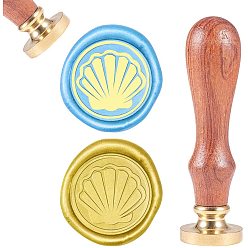 Golden DIY Scrapbook, Brass Wax Seal Stamp and Wood Handle Sets, Shell, Golden, 8.9x2.5cm, Stamps: 25x14.5mm