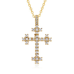 Золотой Ожерелья-крестики из латуни с прозрачным фианитом и прозрачным фианитом, золотые, 19.69 дюйм (50 см), Кулон : 32x20 мм