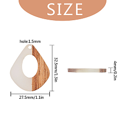WhiteSmoke SUNNYCLUE Resin & Wood Pendants, Teardrop, WhiteSmoke, 32.5x27.5x2.5~4mm, Hole: 1.5mm, 12pcs/box