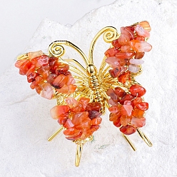 Красный Агат Необработанные натуральные кристаллы сердолика, минеральные украшения для демонстрации образцов, с металлическим держателем-бабочкой, украшение для домашнего рабочего стола по фэн-шуй, 65x75 мм