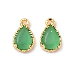 Зеленый Латунные подвески из измельченного льда с кубическим цирконием, слезинки, без никеля , реальный 18 k позолоченный, зелёные, 10.5x6.5x3 мм, отверстие : 0.9 мм