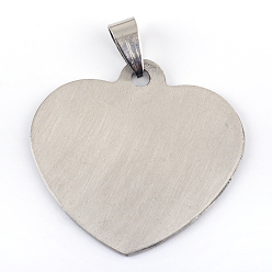 Stainless Steel Color 201 Stainless Steel Stamping Blank Tag Pendants, with Snap on Bails, One Side Polishing, Heart, Stainless Steel Color, 33x34.5x1mm, Hole: 6x4mm