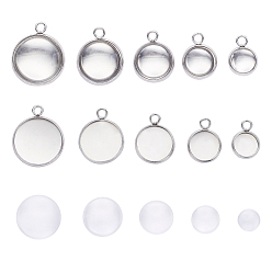 Mixed Color 304 Stainless Steel Pendant Cabochon Settings, Flat Round, Mixed Color, 11.8x7.2x3.5cm