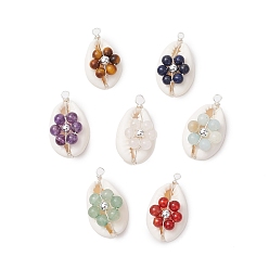 Серебро 7 шт. 7 стили подвески из натурального камня, бисера, цветка, медной проволоки, натуральной ракушки каури, натуральный тигровый глаз, розовый кварц, лазурит, зеленый авантюрин, сердолик, цветочный амазонит и аметист, серебряные, 25.5~27x14~15.5x11~12 мм, отверстие : 2 мм, 1 шт / стиль
