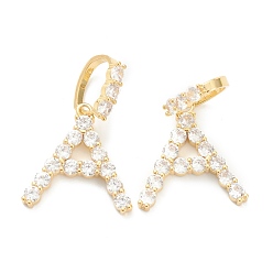 Letter A Латунные микропаве прозрачные подвески с фианитом, реальный 18 k позолоченный, буквы, letter.a, 19~22.5x10.5~20x2.5 мм, отверстие : 9.5x6 мм