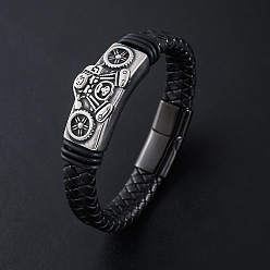 (52) Непрозрачная лаванда Браслеты из плетеного шнура из искусственной кожи в стиле панк, 304 Браслеты с подвесками в виде мотоциклов из нержавеющей стали для мужчин, с магнитной застежкой, разноцветные, 8.27 дюйм (21 см)