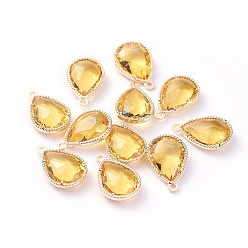 Золотистый Стеклянные подвески, с фурнитурой Berzel с открытой спиной из экологически чистого сплава, граненые, слеза, золотой свет, золотые, 18x12x5 мм, отверстие : 1.4 мм